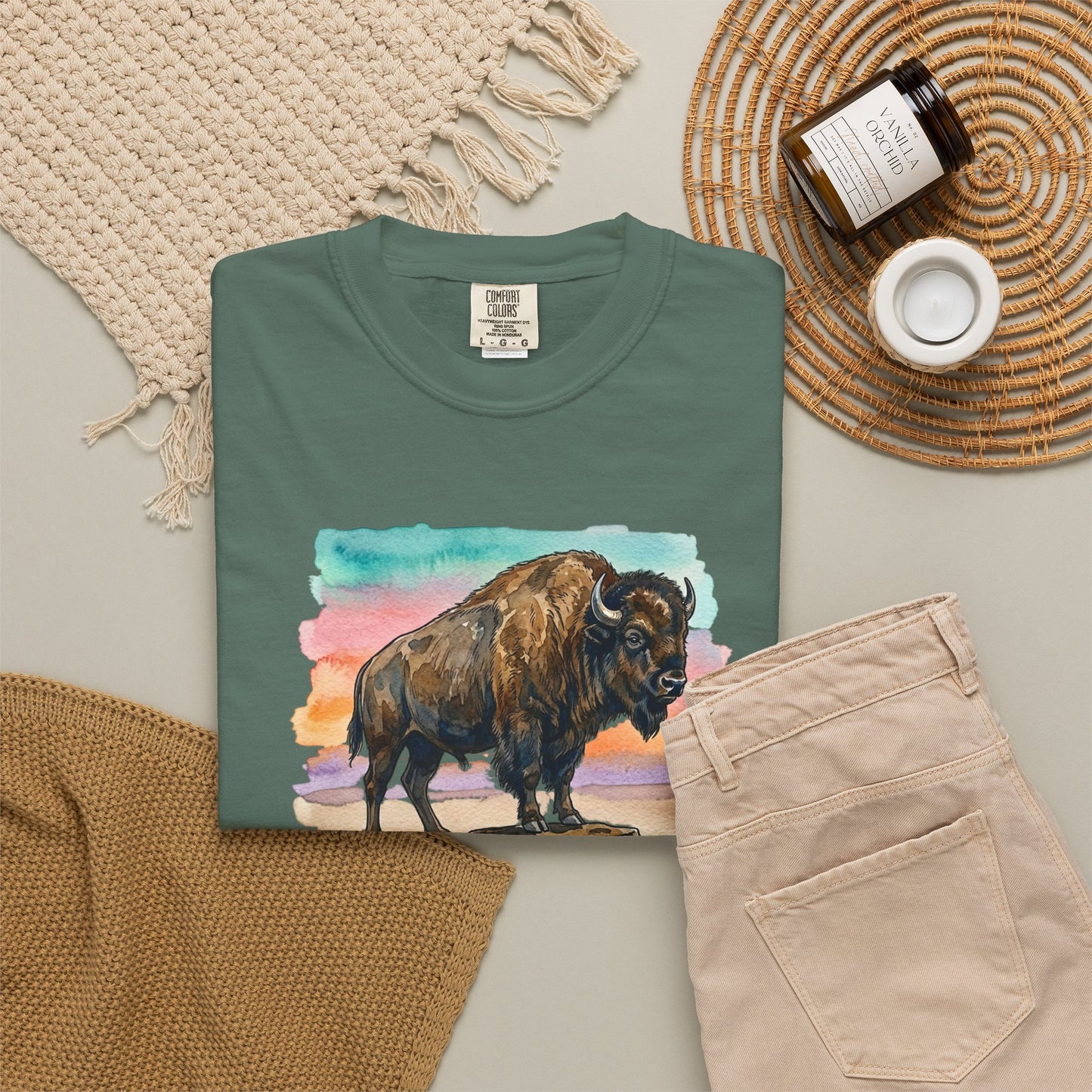 Buffalo Sunset T-Shirt — Watercolor Bison Graphic Tee