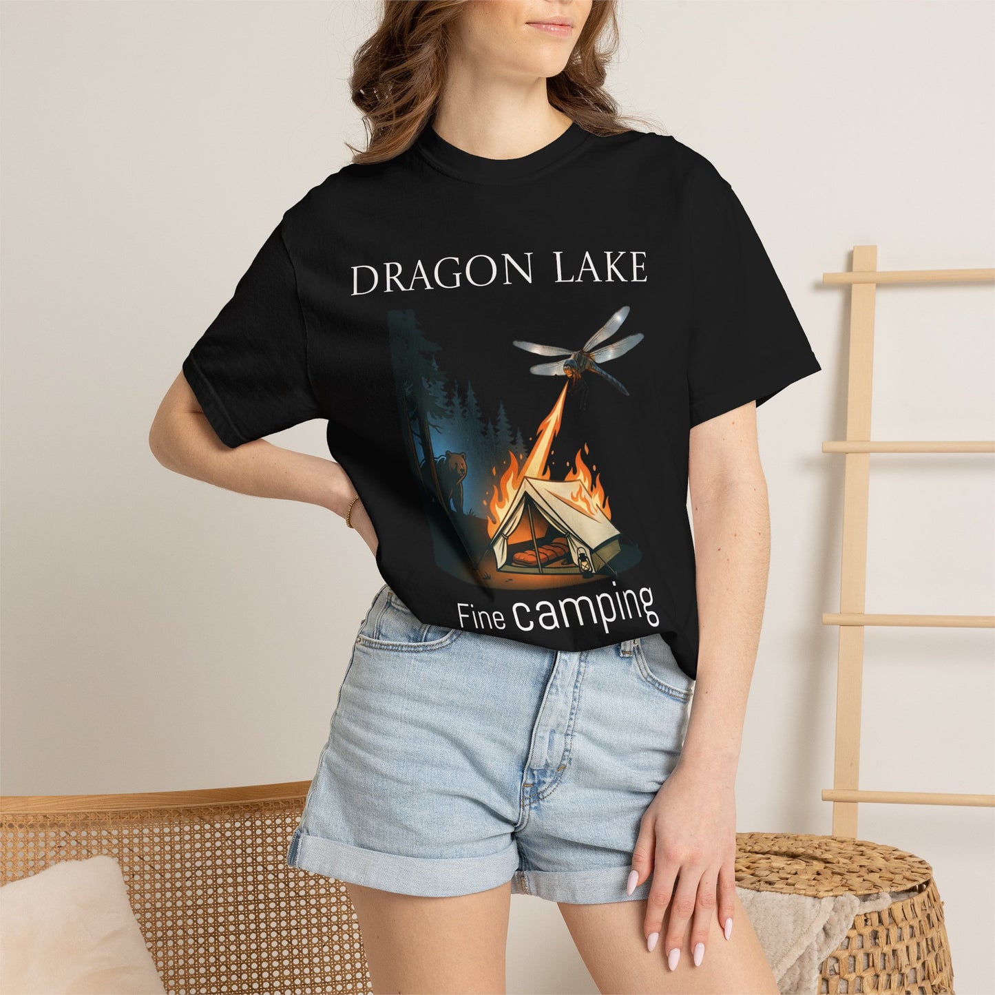 T-Shirt — 'Dragon Lake Fine Camping' Vintage Campfire Graphic Tee