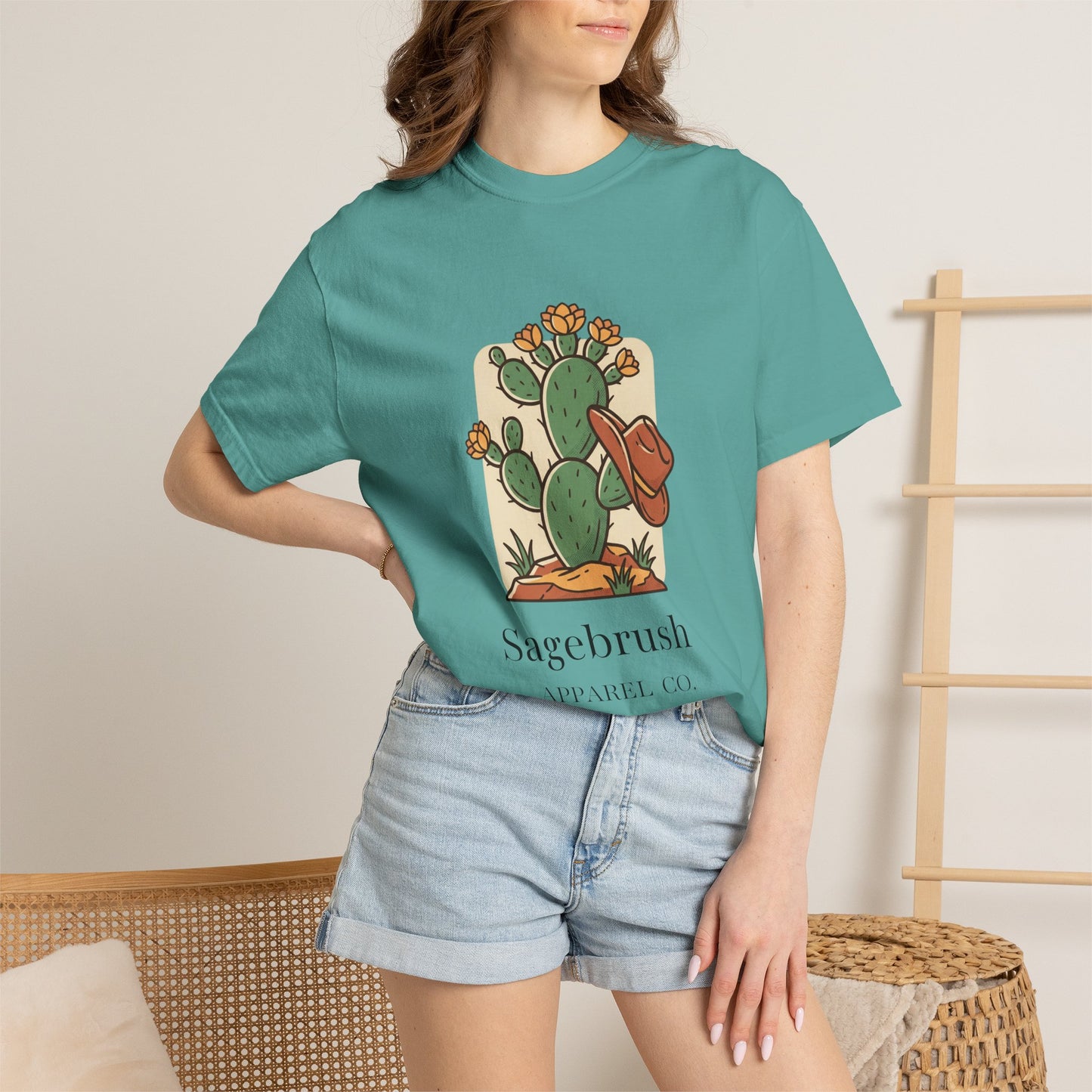 Sagebrush Cactus Graphic T-Shirt — Desert Floral & Cowboy Hat Tee