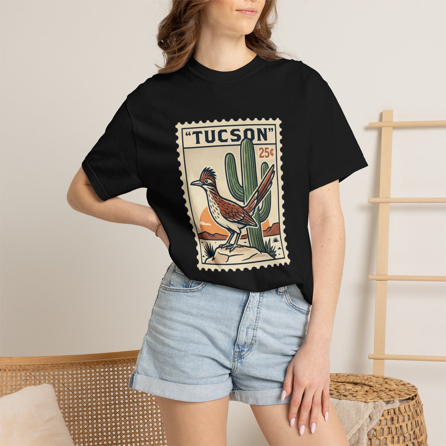 Tucson Roadrunner Stamp T-Shirt — Desert Cactus Vintage Travel Tee