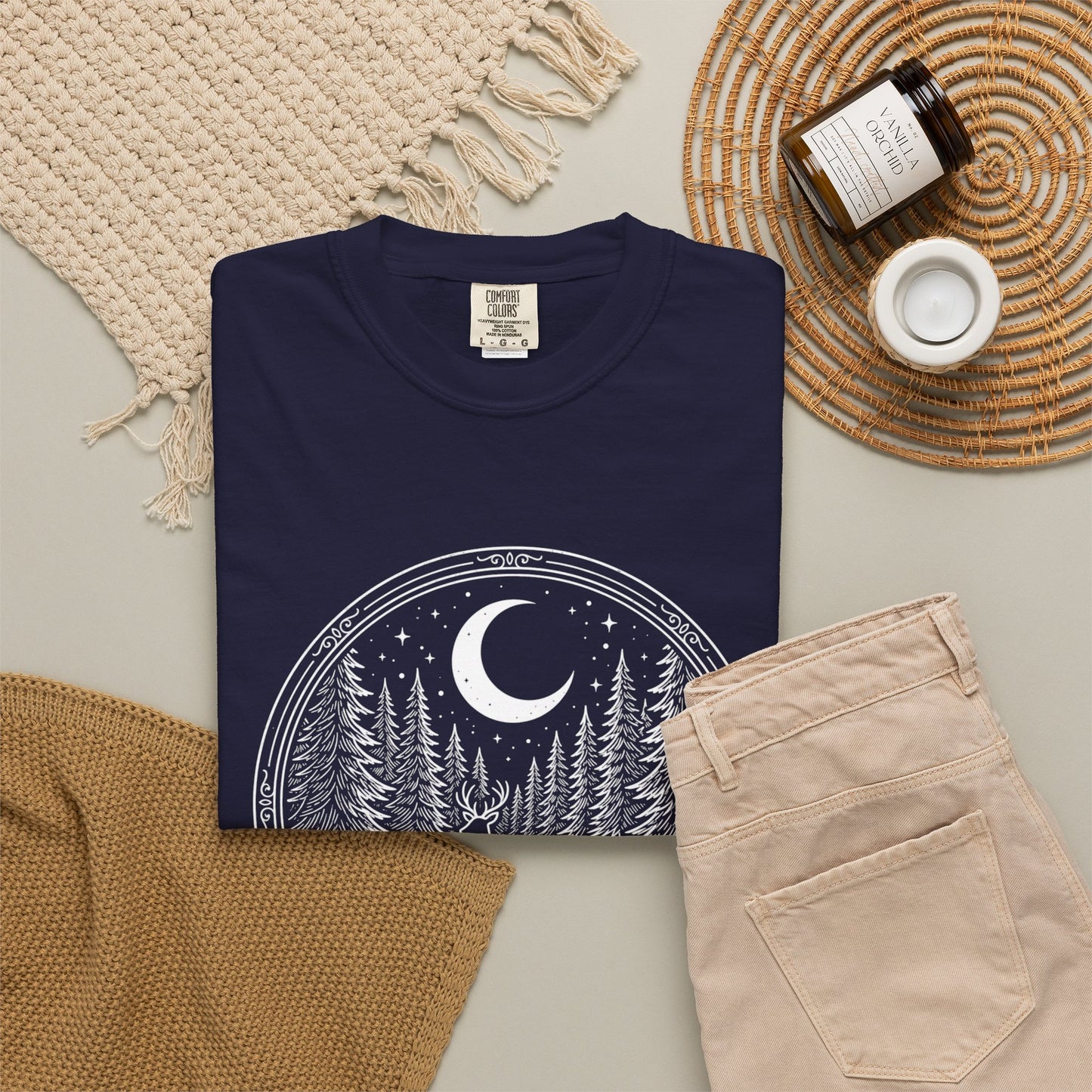 Moonlit Forest Deer T-Shirt — Rustic Night Sky Nature Graphic Tee