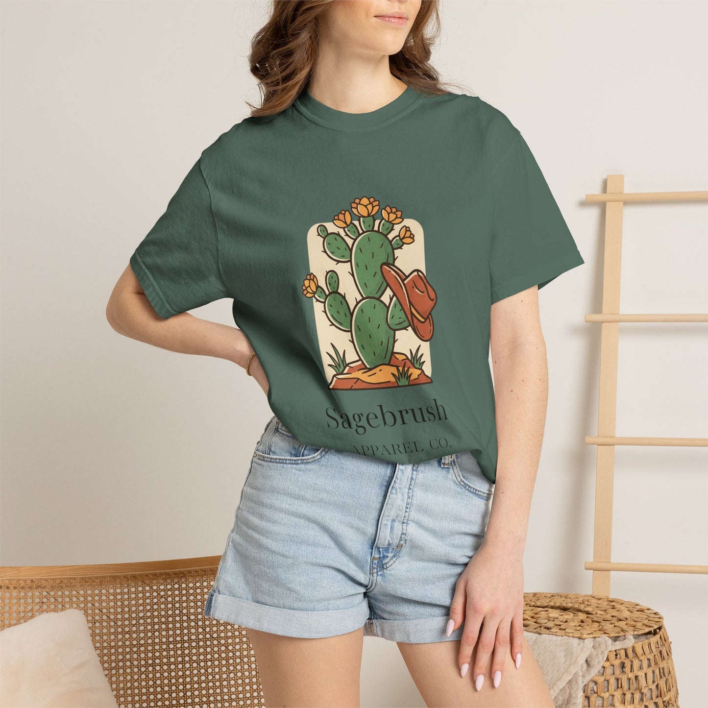Sagebrush Cactus Graphic T-Shirt — Desert Floral & Cowboy Hat Tee