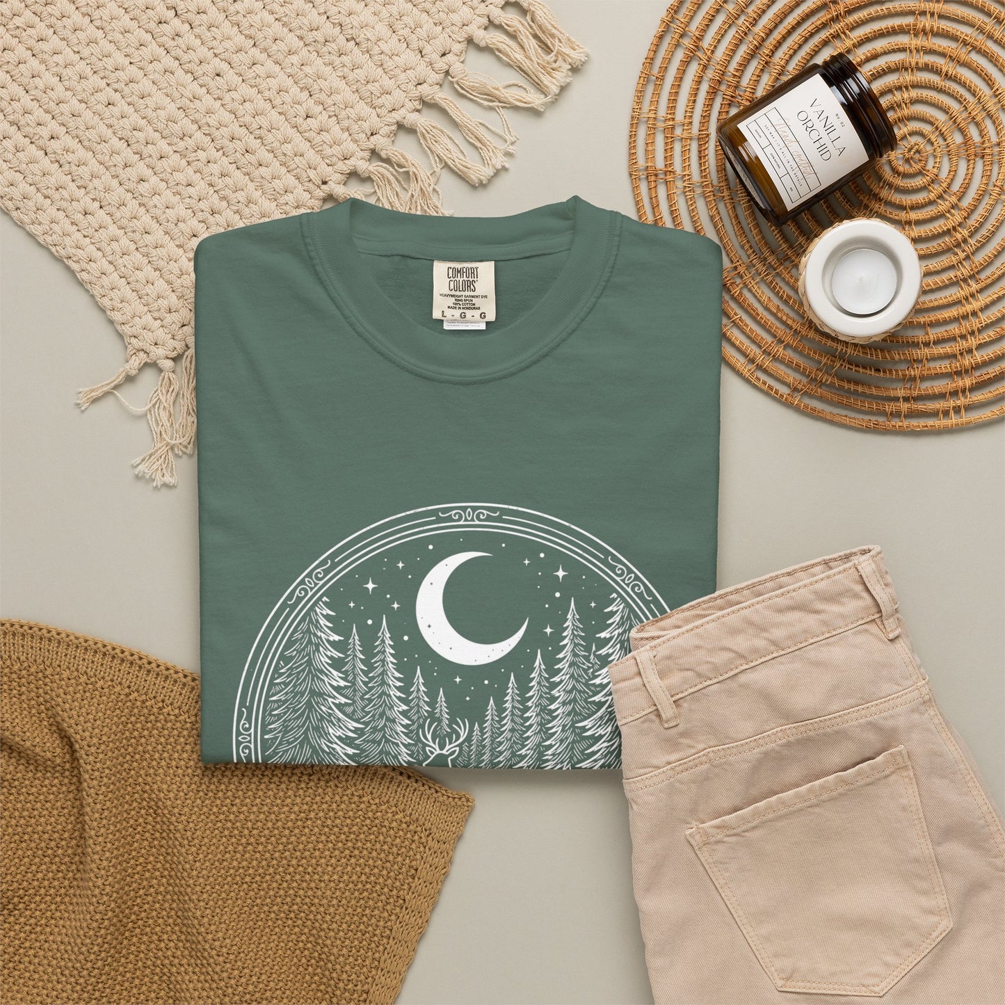 Moonlit Forest Deer T-Shirt — Rustic Night Sky Nature Graphic Tee