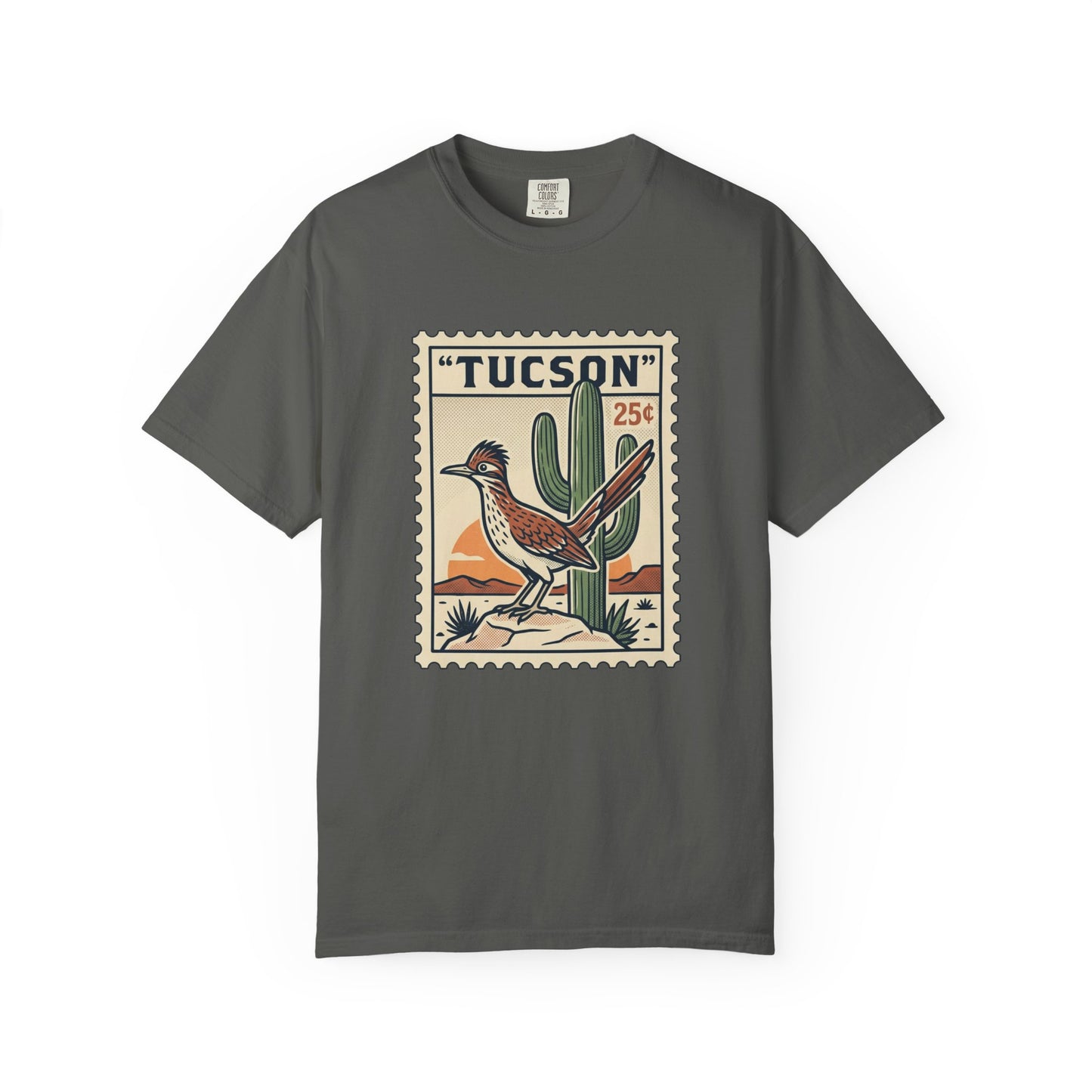 Tucson Roadrunner Stamp T-Shirt — Desert Cactus Vintage Travel Tee