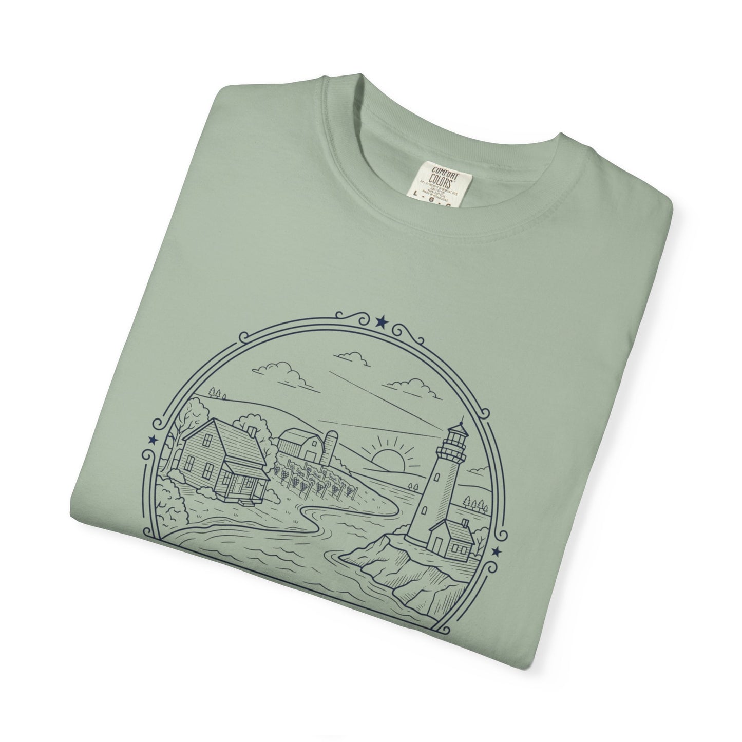 Grafton Illinois Scenic T-Shirt — Vintage Lighthouse River Illustration