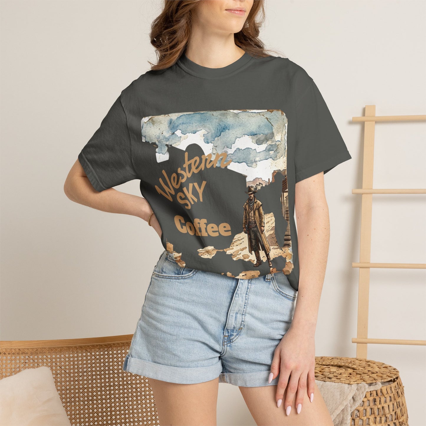 Western Sky Coffee T-Shirt — Vintage Cowboy Coffee Graphic Tee