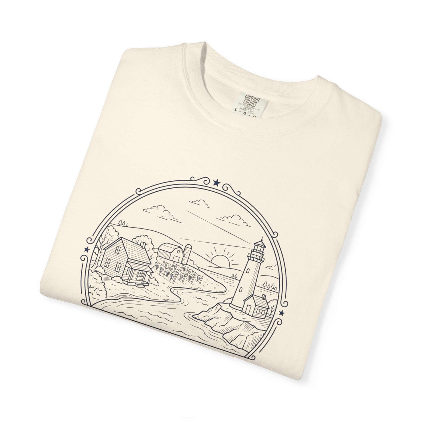Grafton Illinois Scenic T-Shirt — Vintage Lighthouse River Illustration