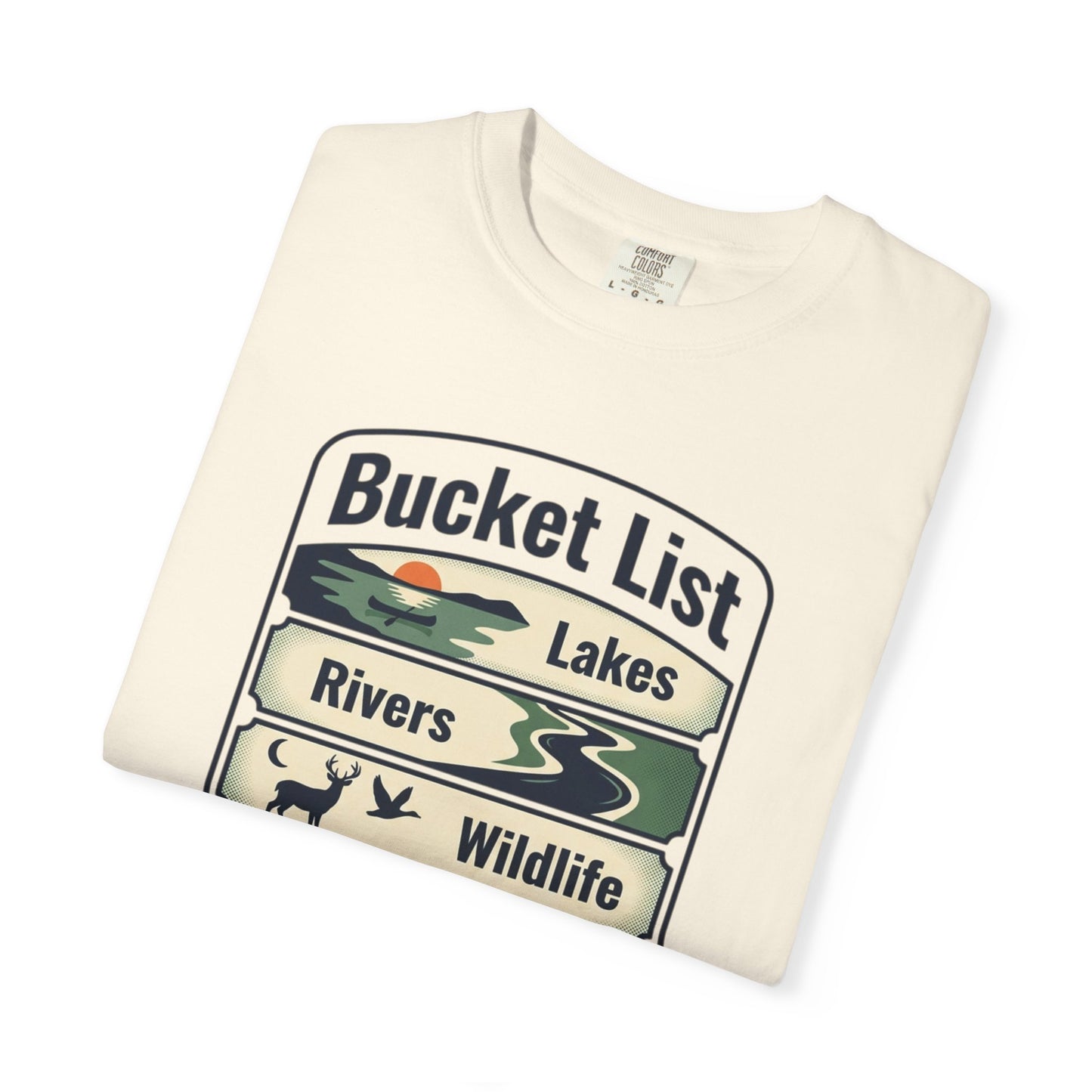 Bucket List Outdoors T‑Shirt — Lakes, Rivers, Wildlife, Trees, Festivals & Campsites