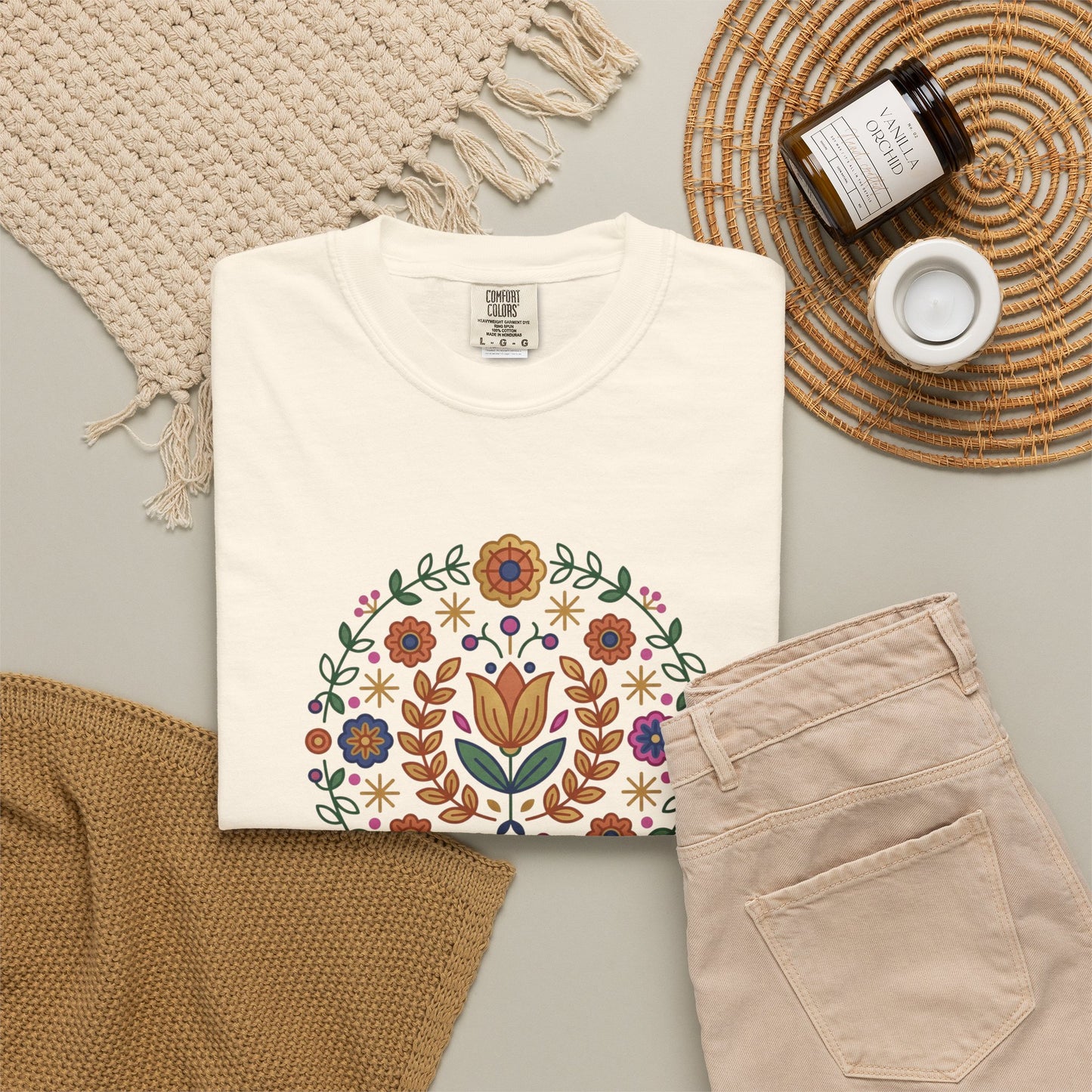 For Flower Lovers T-Shirt — Floral Wreath Nordic Folkart