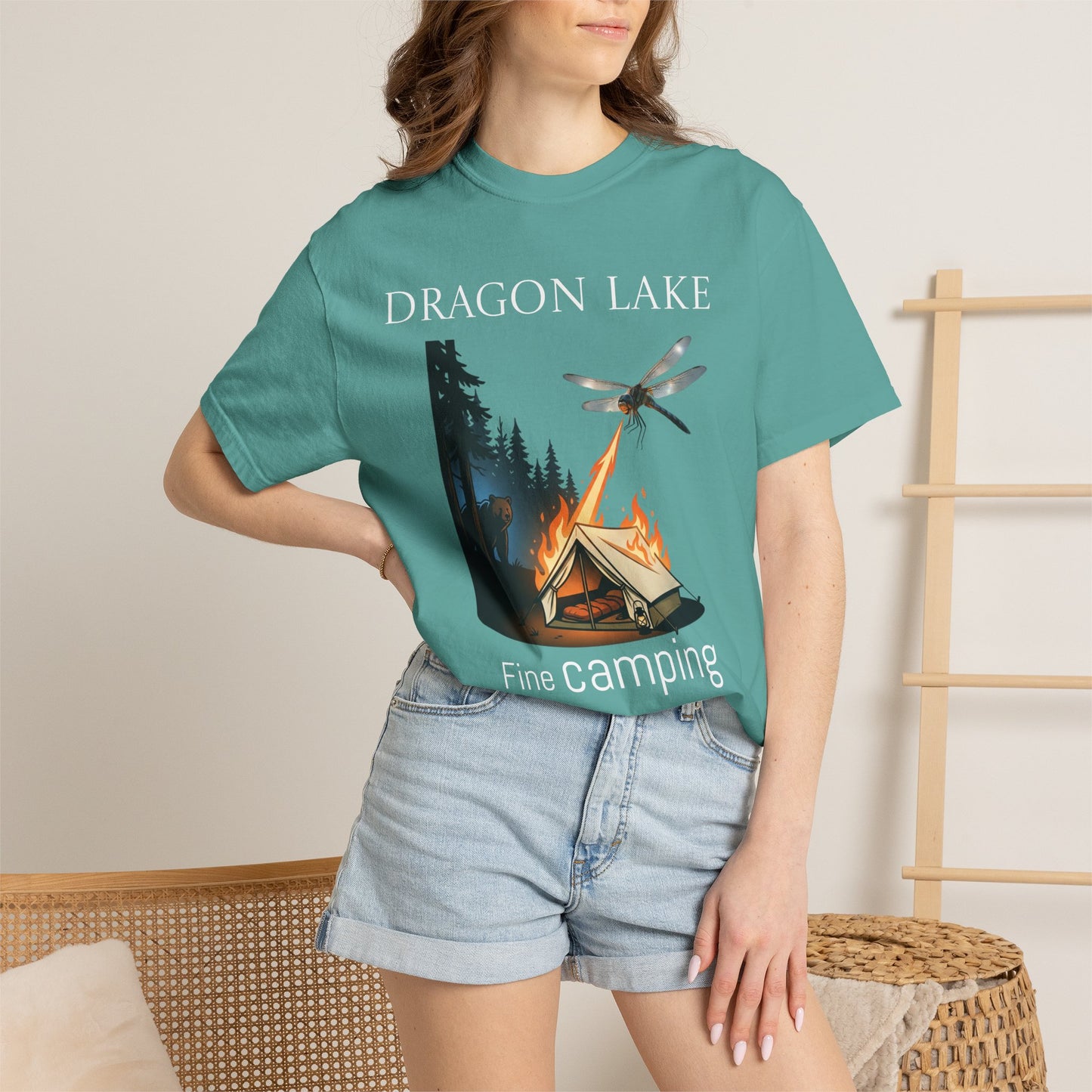 T-Shirt — 'Dragon Lake Fine Camping' Vintage Campfire Graphic Tee