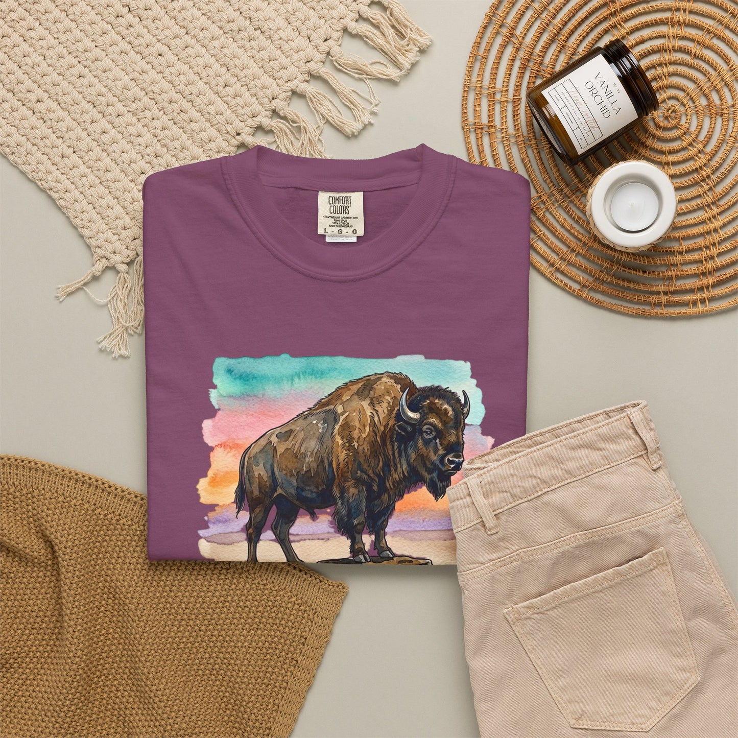 Buffalo Sunset T-Shirt — Watercolor Bison Graphic Tee