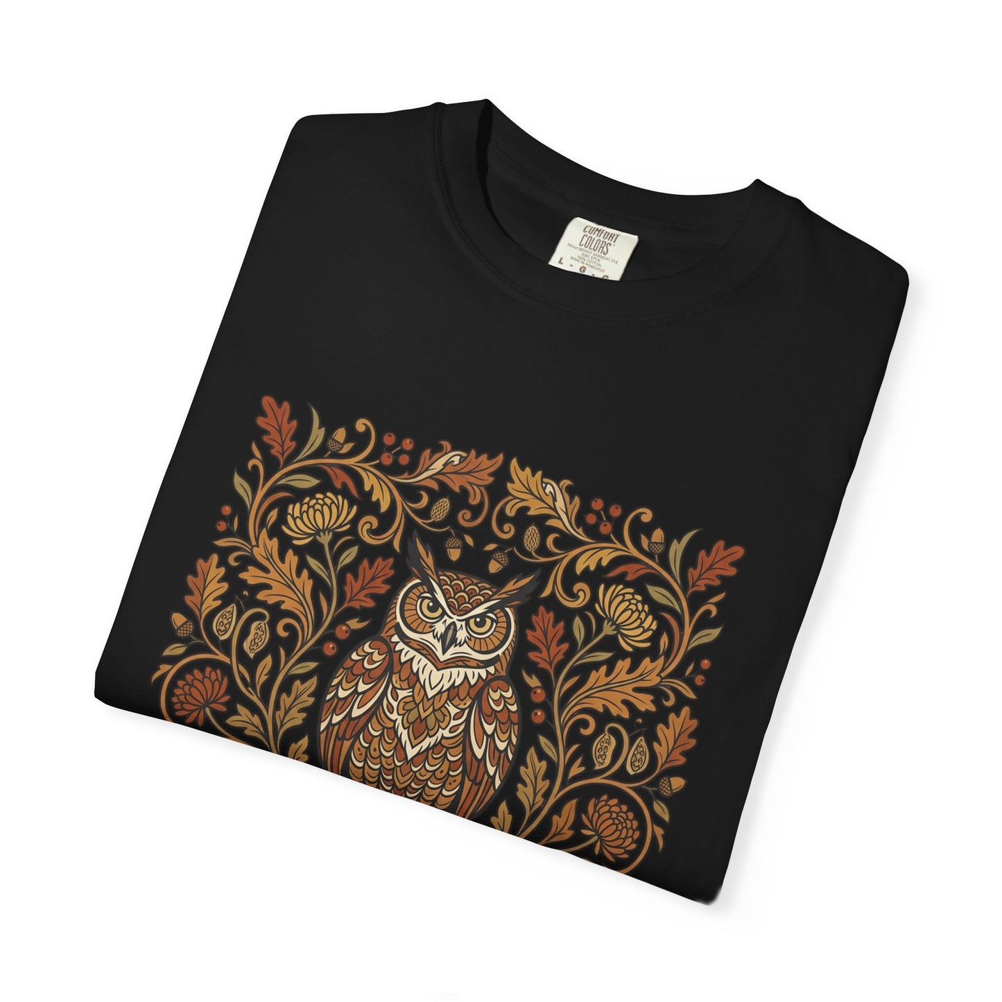 Vintage Floral Owl T-Shirt — Autumn Folk Art Graphic Tee