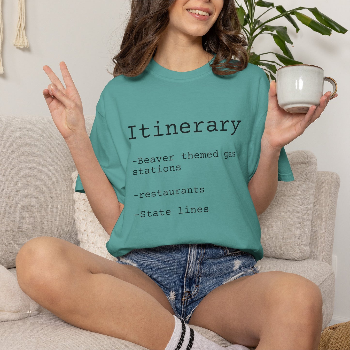 Itinerary Tee — Travel Humor T-Shirt with 'Beaver themed gas stations' List