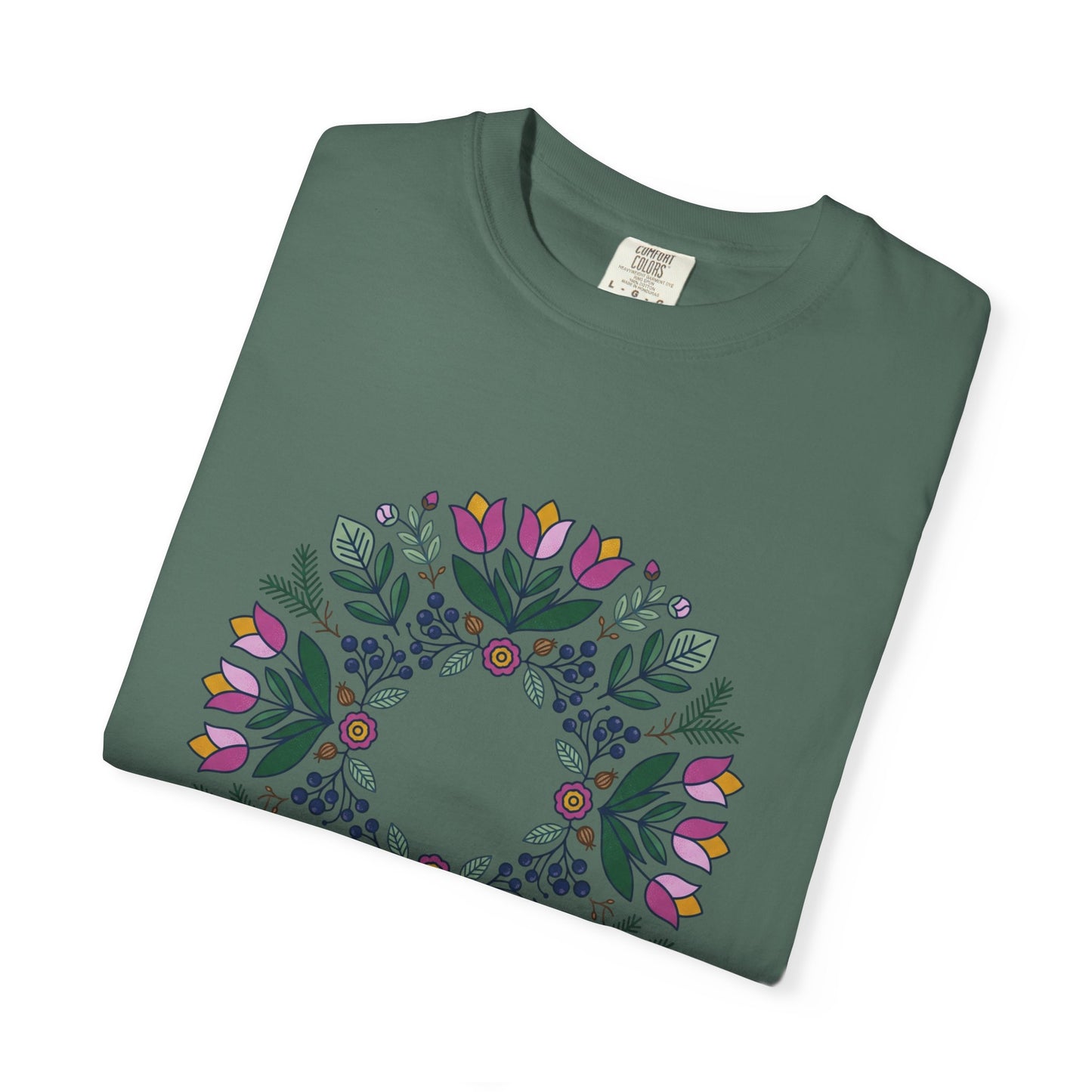Floral Wreath T-Shirt — Botanical Circle Graphic Tee