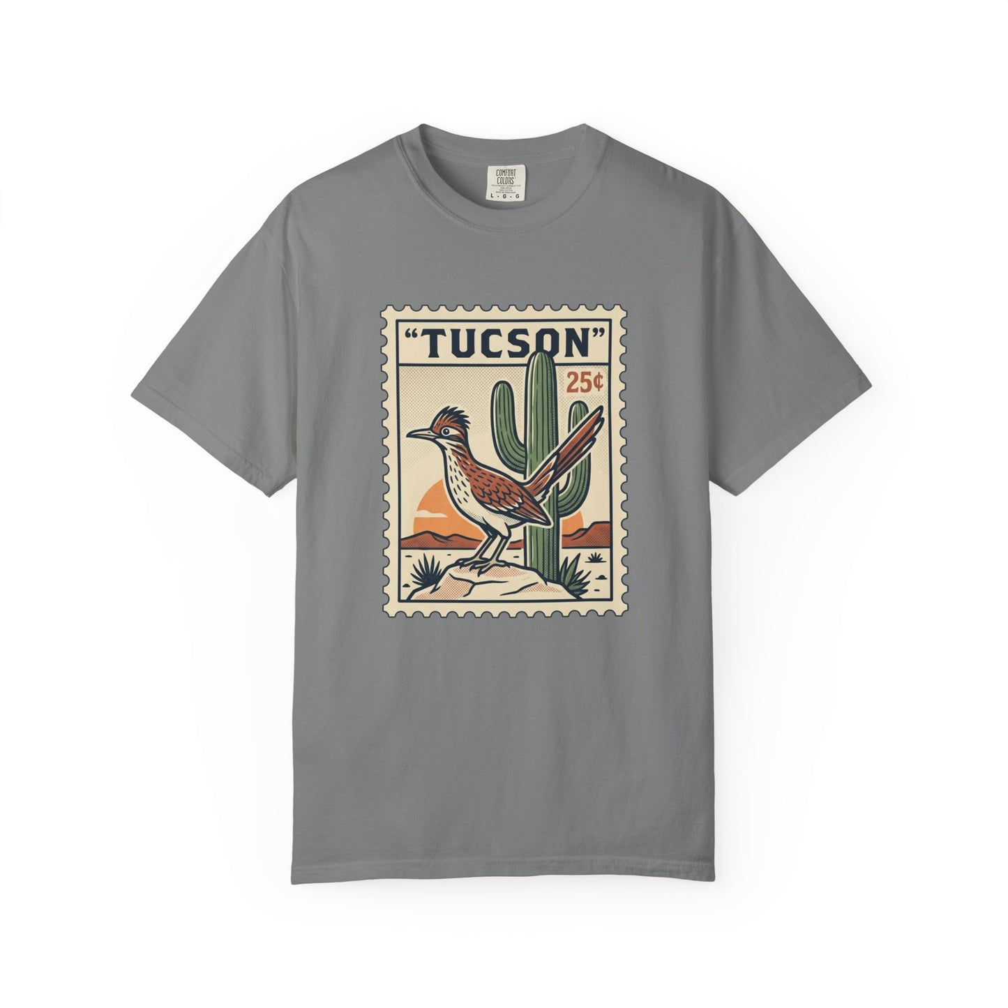 Tucson Roadrunner Stamp T-Shirt — Desert Cactus Vintage Travel Tee