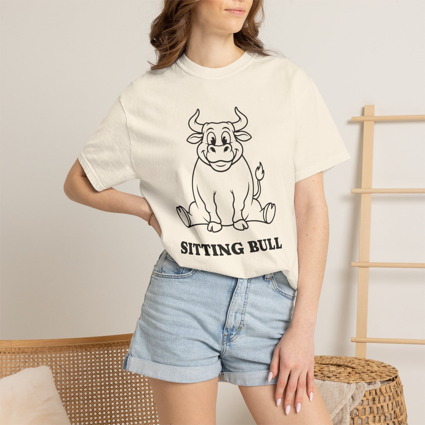 Sitting Bull Cute Cartoon Bull T‑Shirt — Playful Farm Animal Graphic Tee