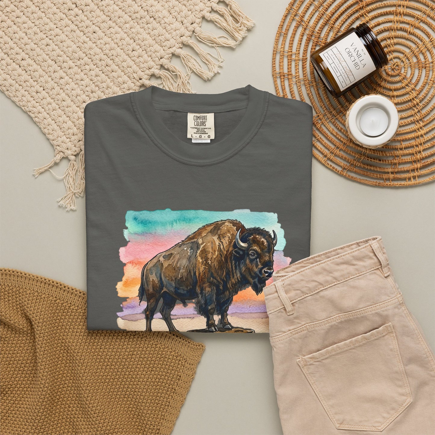 Buffalo Sunset T-Shirt — Watercolor Bison Graphic Tee