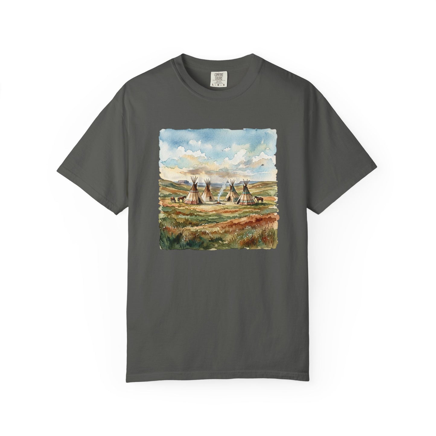 Prairie Tee with Teepee Landscape Print — Vintage Nature Graphic T-Shirt