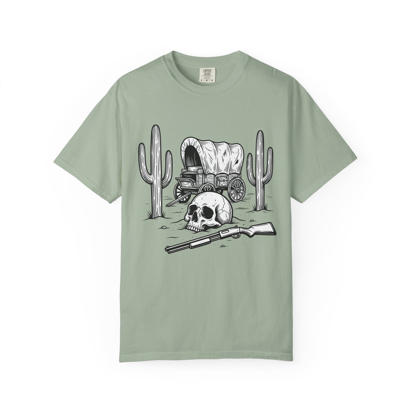 Western Skull & Wagon T-Shirt — Desert Cactus Graphic Tee