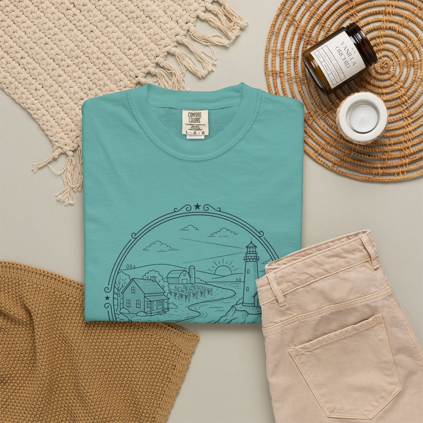Grafton Illinois Scenic T-Shirt — Vintage Lighthouse River Illustration