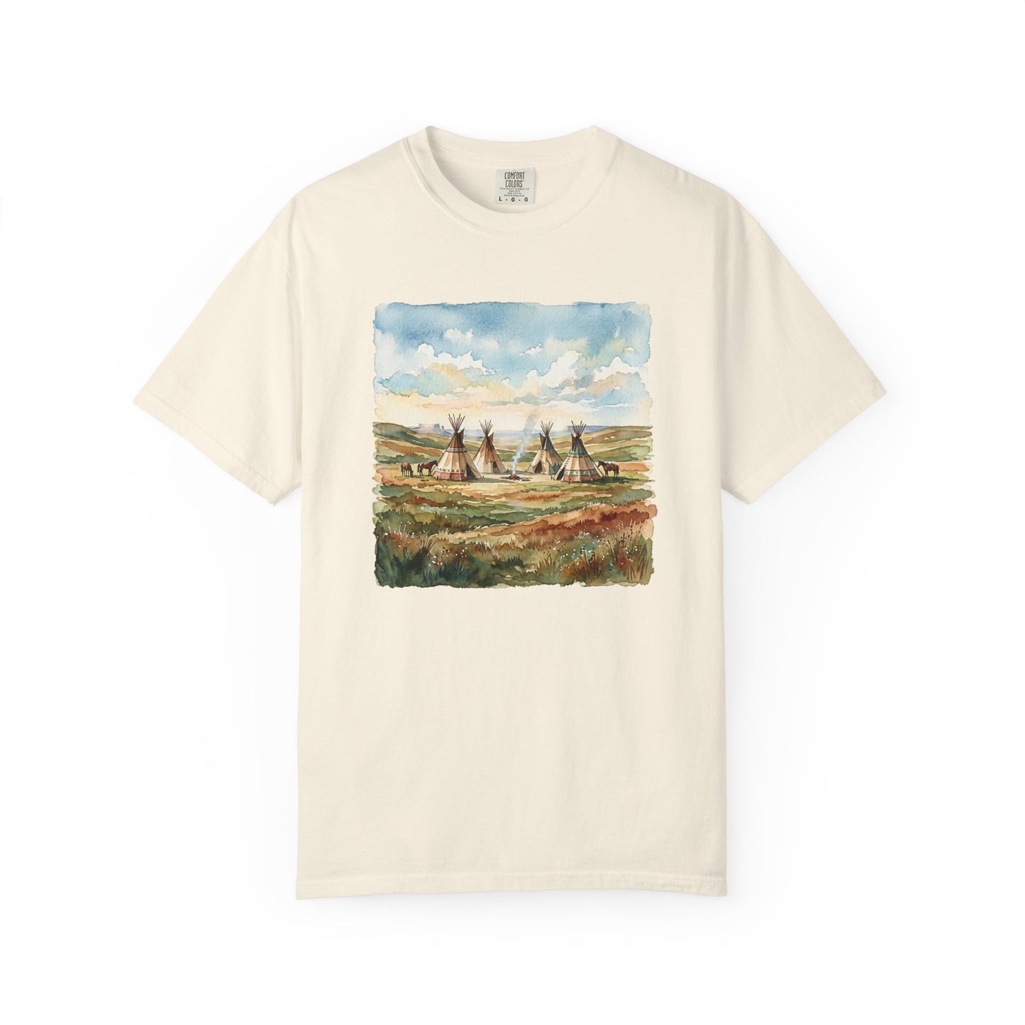 Prairie Tee with Teepee Landscape Print — Vintage Nature Graphic T-Shirt
