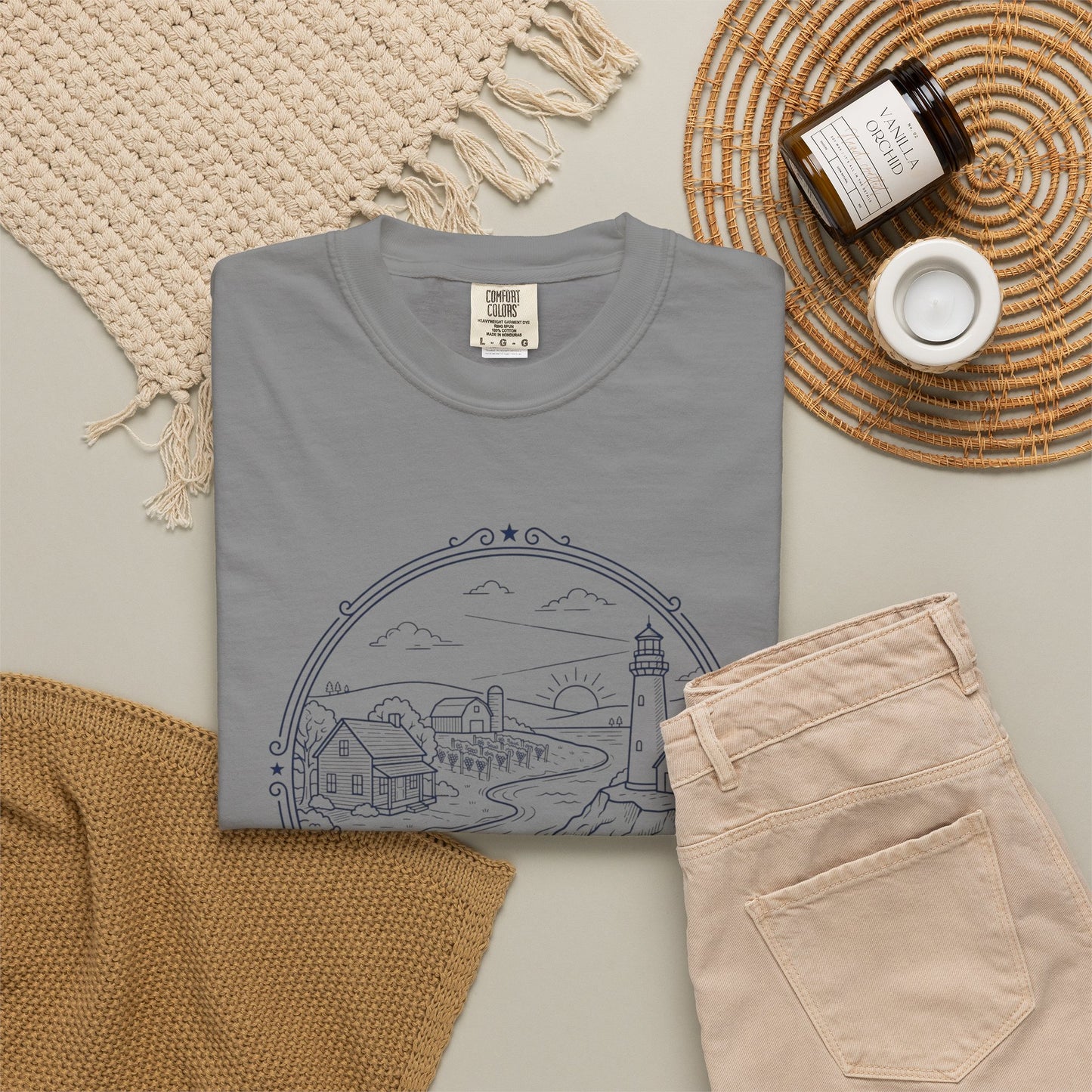 Grafton Illinois Scenic T-Shirt — Vintage Lighthouse River Illustration