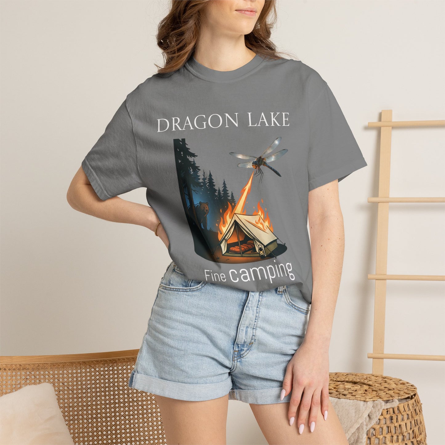 T-Shirt — 'Dragon Lake Fine Camping' Vintage Campfire Graphic Tee