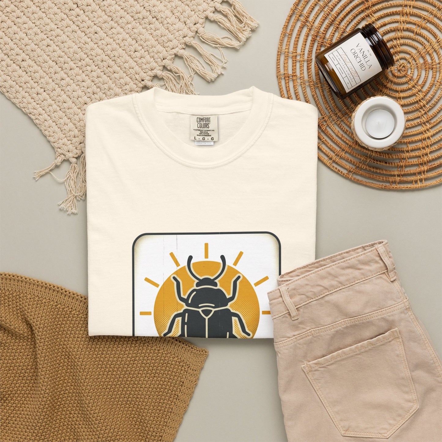 Scarabs & Sun Graphic T-Shirt — Egyptian Beetle Nature Tee