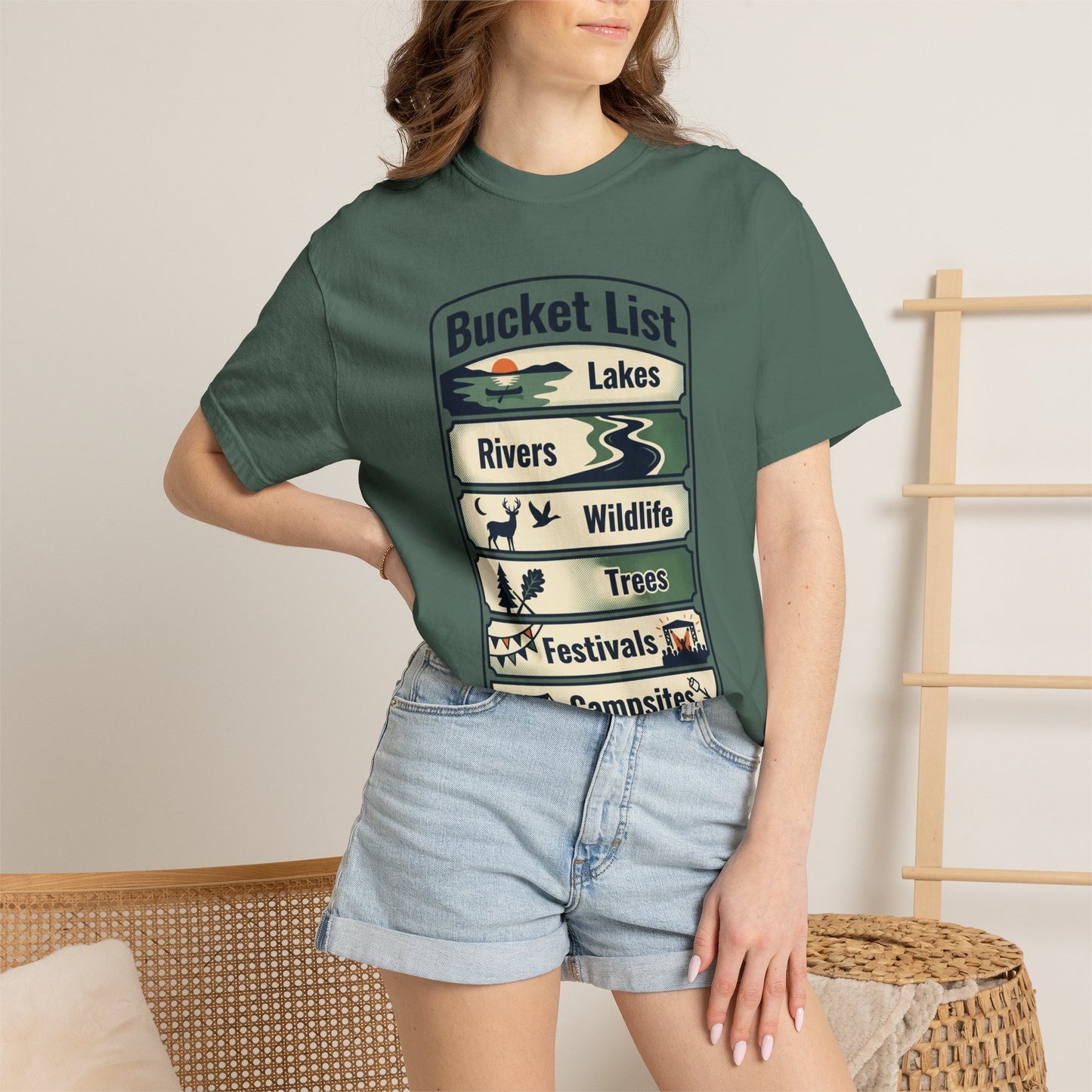 Bucket List Outdoors T‑Shirt — Lakes, Rivers, Wildlife, Trees, Festivals & Campsites