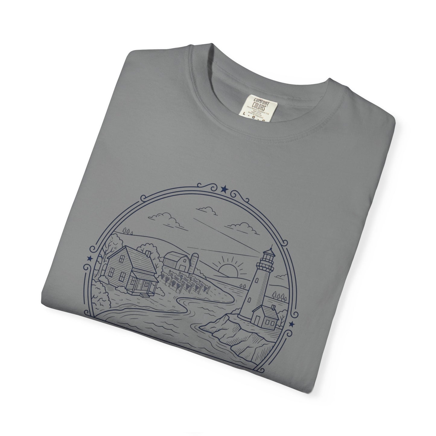 Grafton Illinois Scenic T-Shirt — Vintage Lighthouse River Illustration