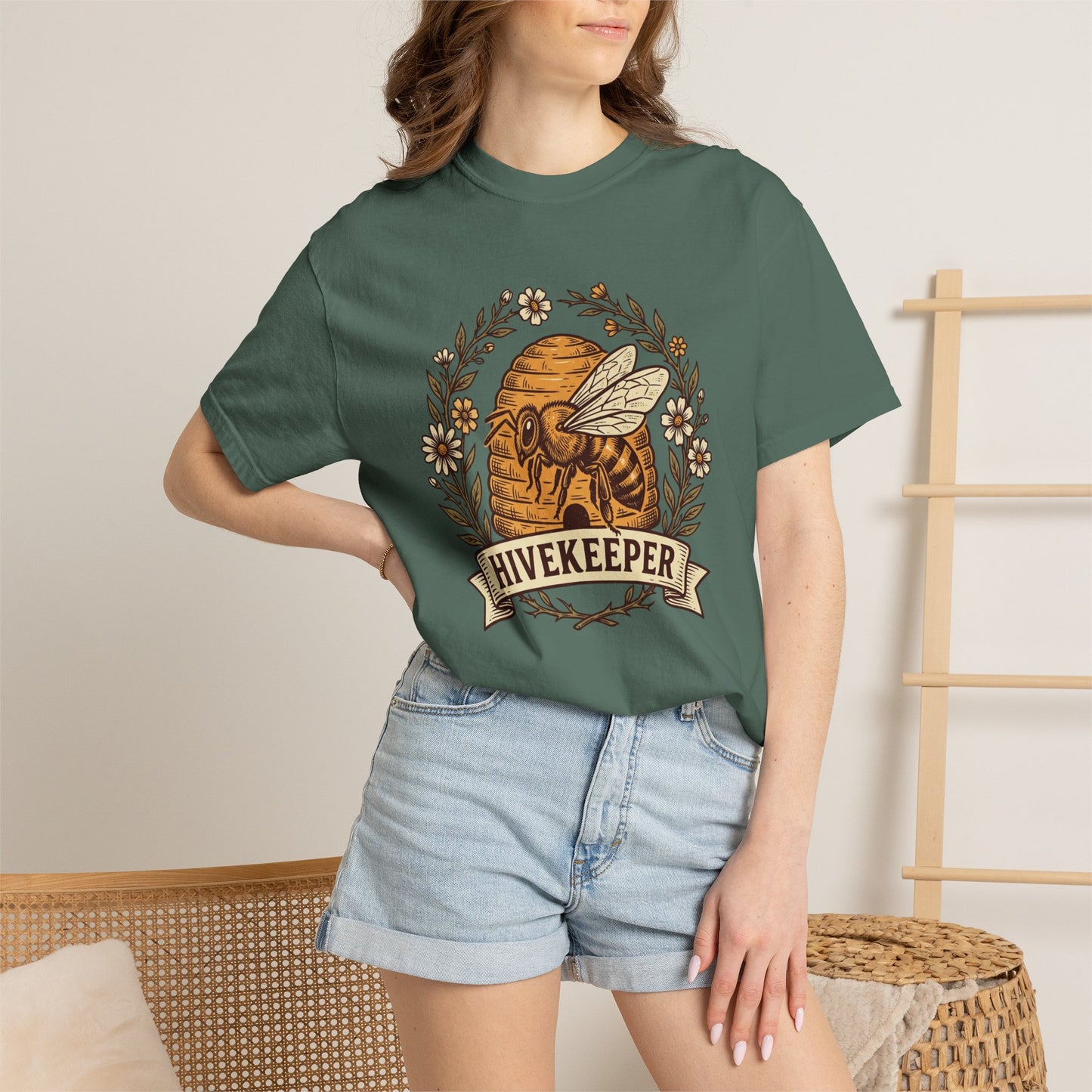 Beekeeper Graphic T-Shirt – 'Hivekeeper' Vintage Bee & Beehive Design