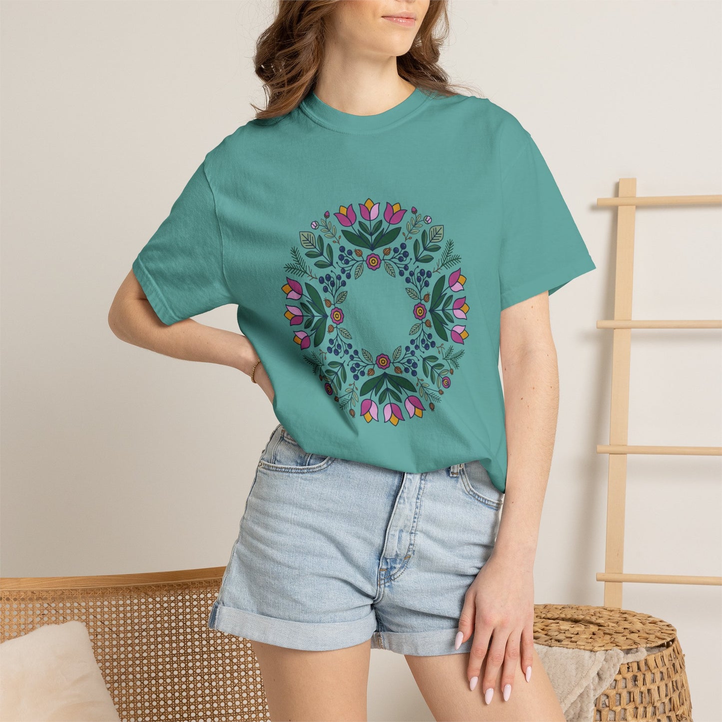Floral Wreath T-Shirt — Botanical Circle Graphic Tee