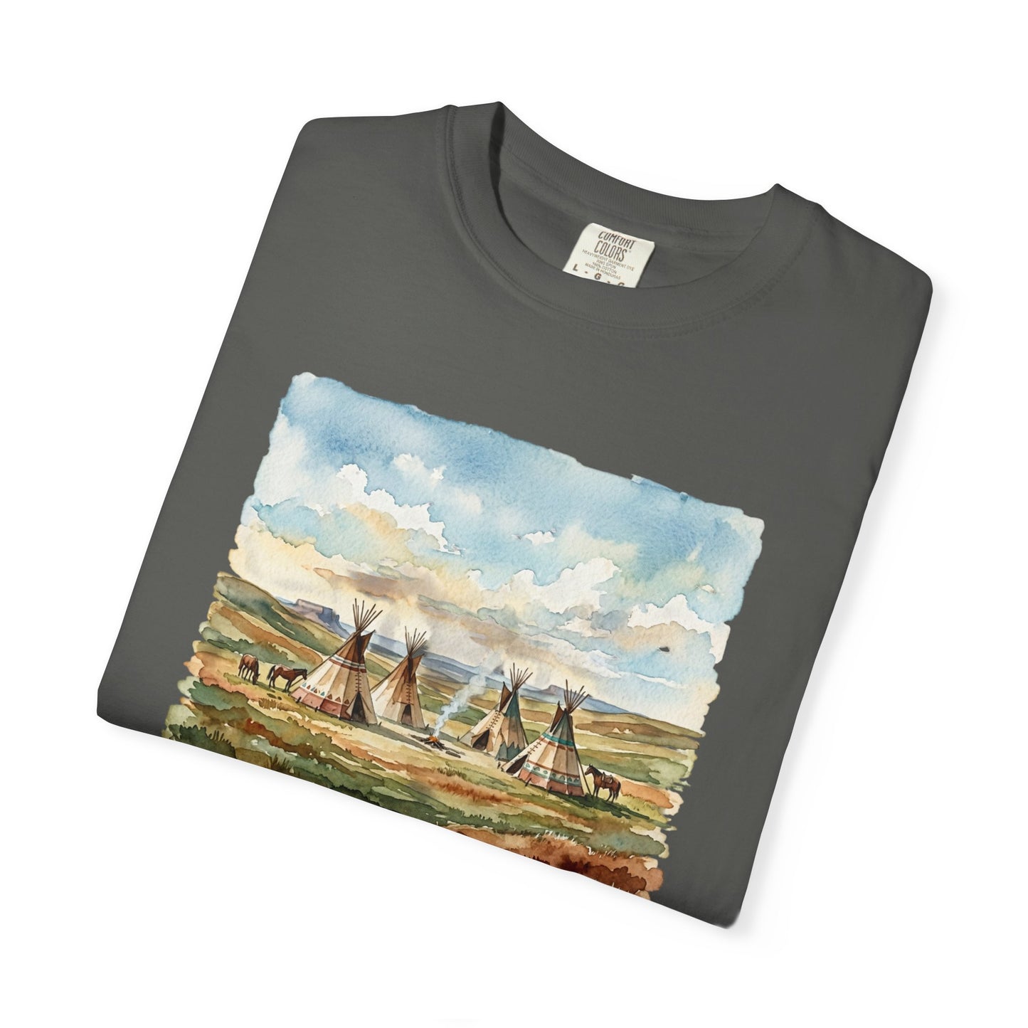 Prairie Tee with Teepee Landscape Print — Vintage Nature Graphic T-Shirt