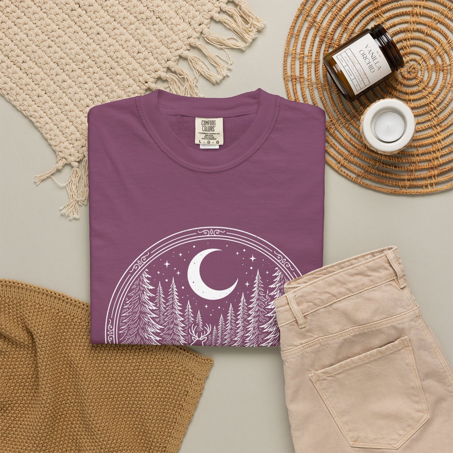 Moonlit Forest Deer T-Shirt — Rustic Night Sky Nature Graphic Tee