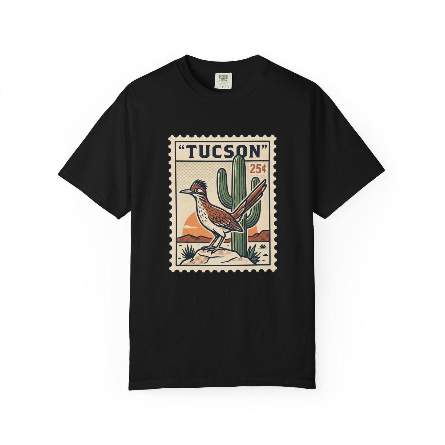 Tucson Roadrunner Stamp T-Shirt — Desert Cactus Vintage Travel Tee