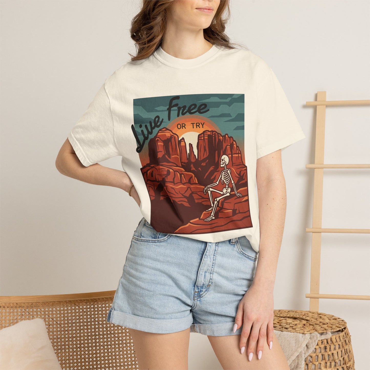 Live Free or Try T-Shirt — Desert Skeleton Graphic Tee