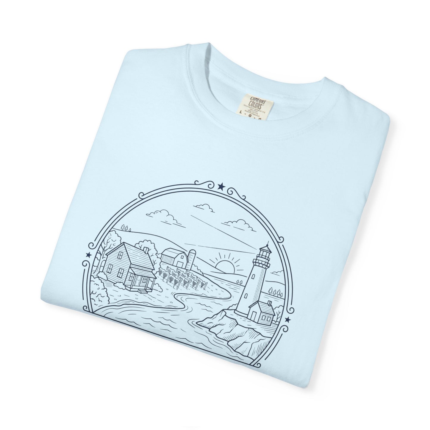 Grafton Illinois Scenic T-Shirt — Vintage Lighthouse River Illustration