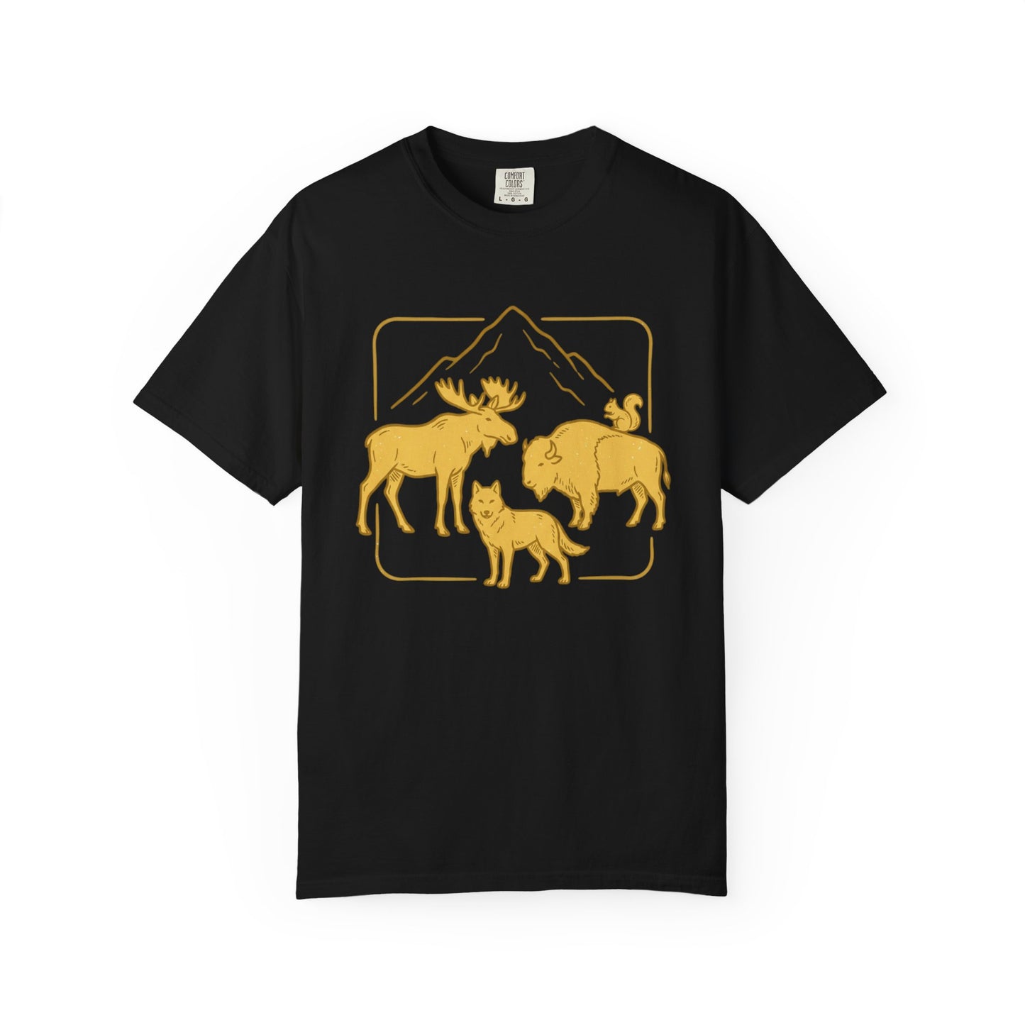 Wildlife Trio T-Shirt — Moose, Wolf & Bison Mountain Graphic