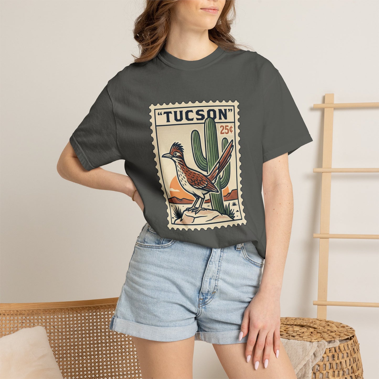Tucson Roadrunner Stamp T-Shirt — Desert Cactus Vintage Travel Tee