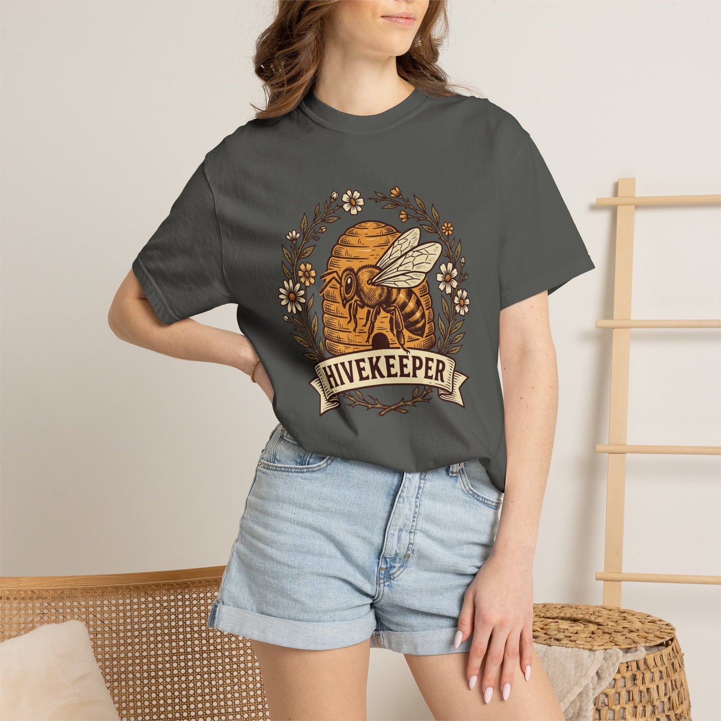 Beekeeper Graphic T-Shirt – 'Hivekeeper' Vintage Bee & Beehive Design
