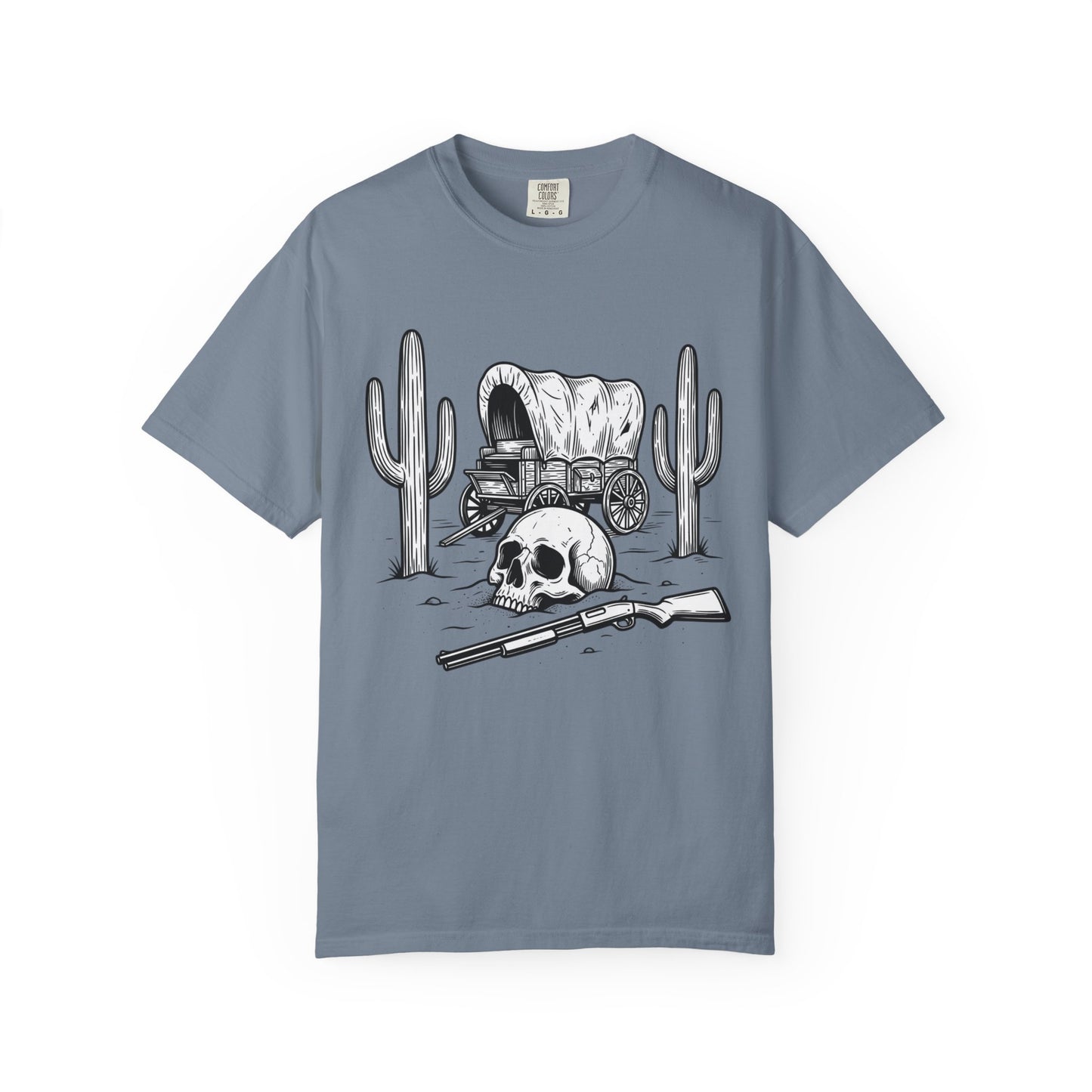 Western Skull & Wagon T-Shirt — Desert Cactus Graphic Tee