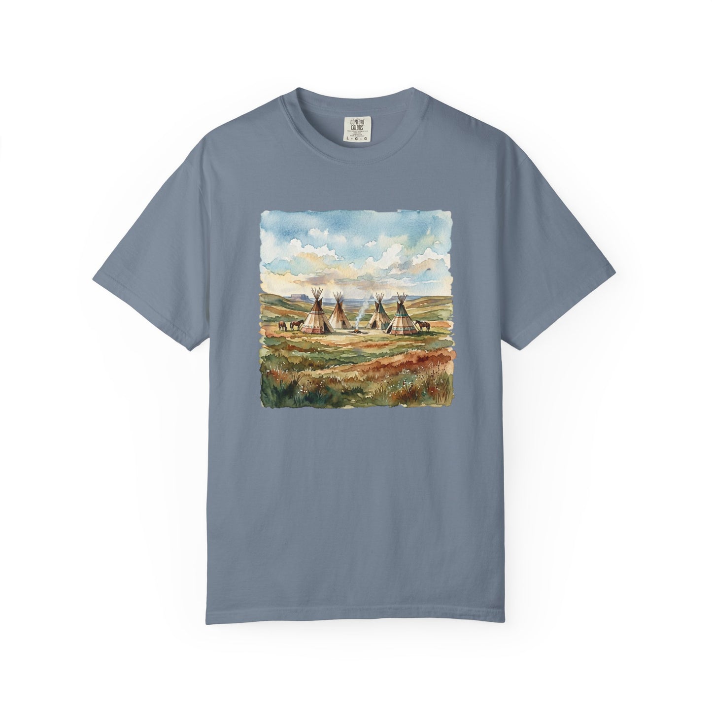 Prairie Tee with Teepee Landscape Print — Vintage Nature Graphic T-Shirt