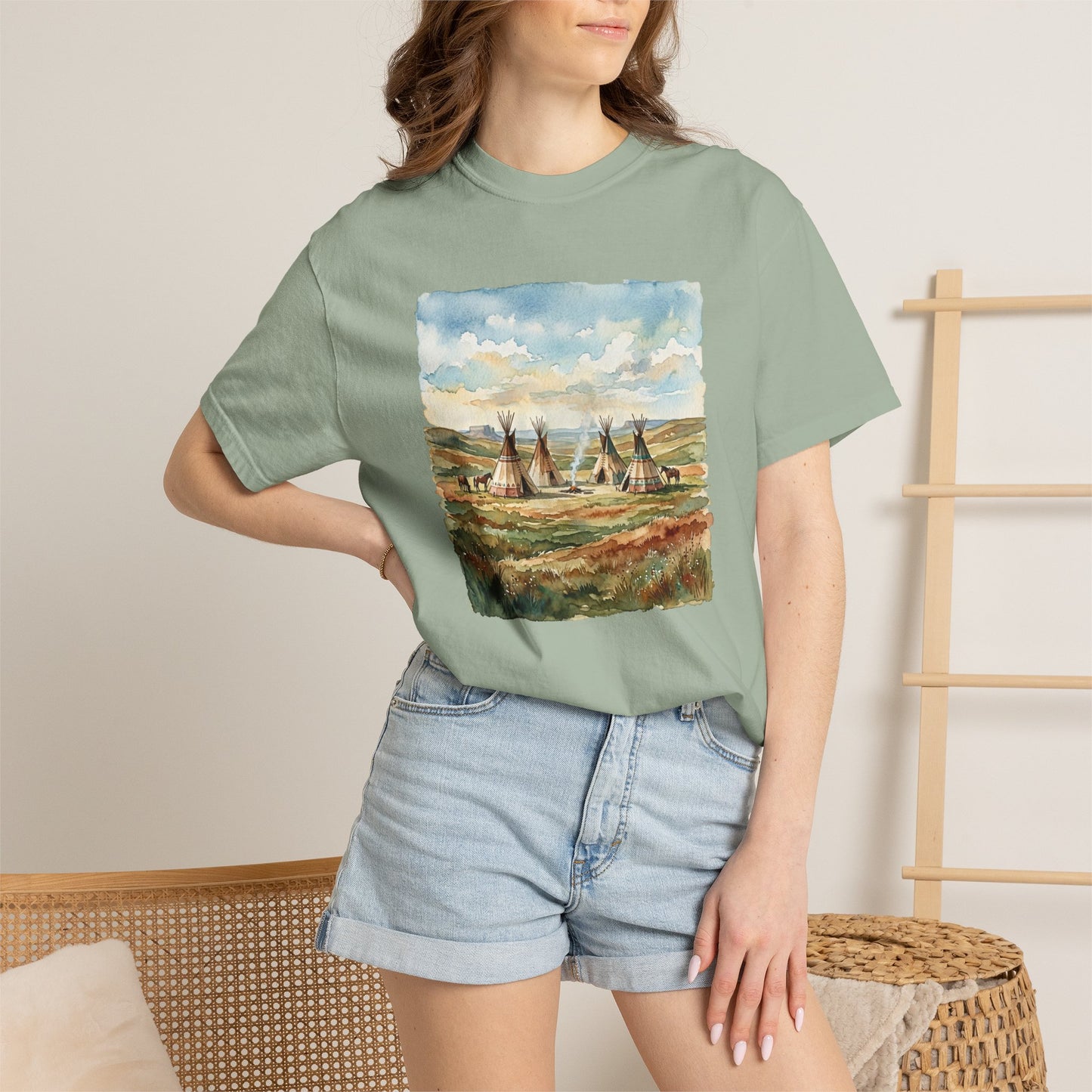 Prairie Tee with Teepee Landscape Print — Vintage Nature Graphic T-Shirt