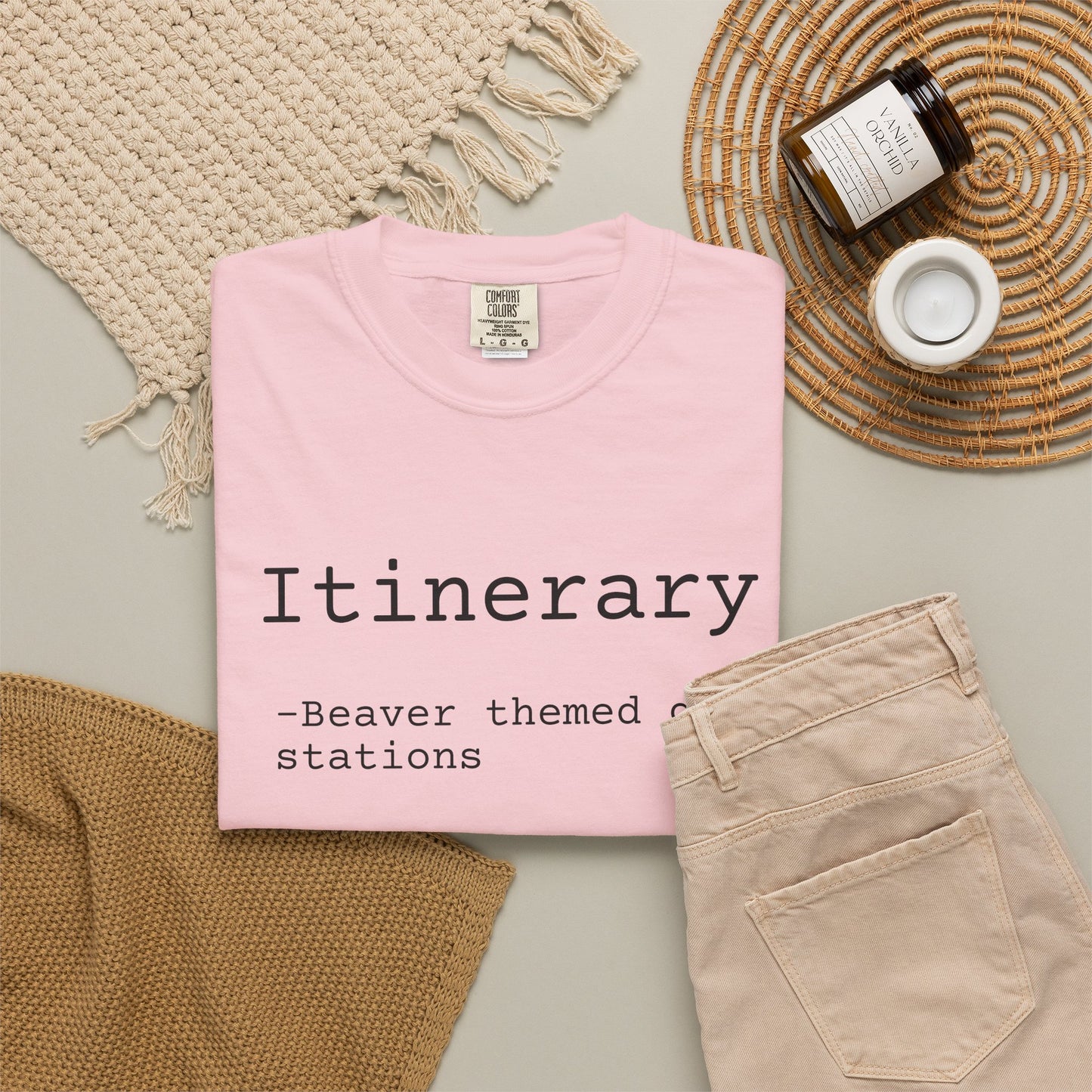 Itinerary Tee — Travel Humor T-Shirt with 'Beaver themed gas stations' List