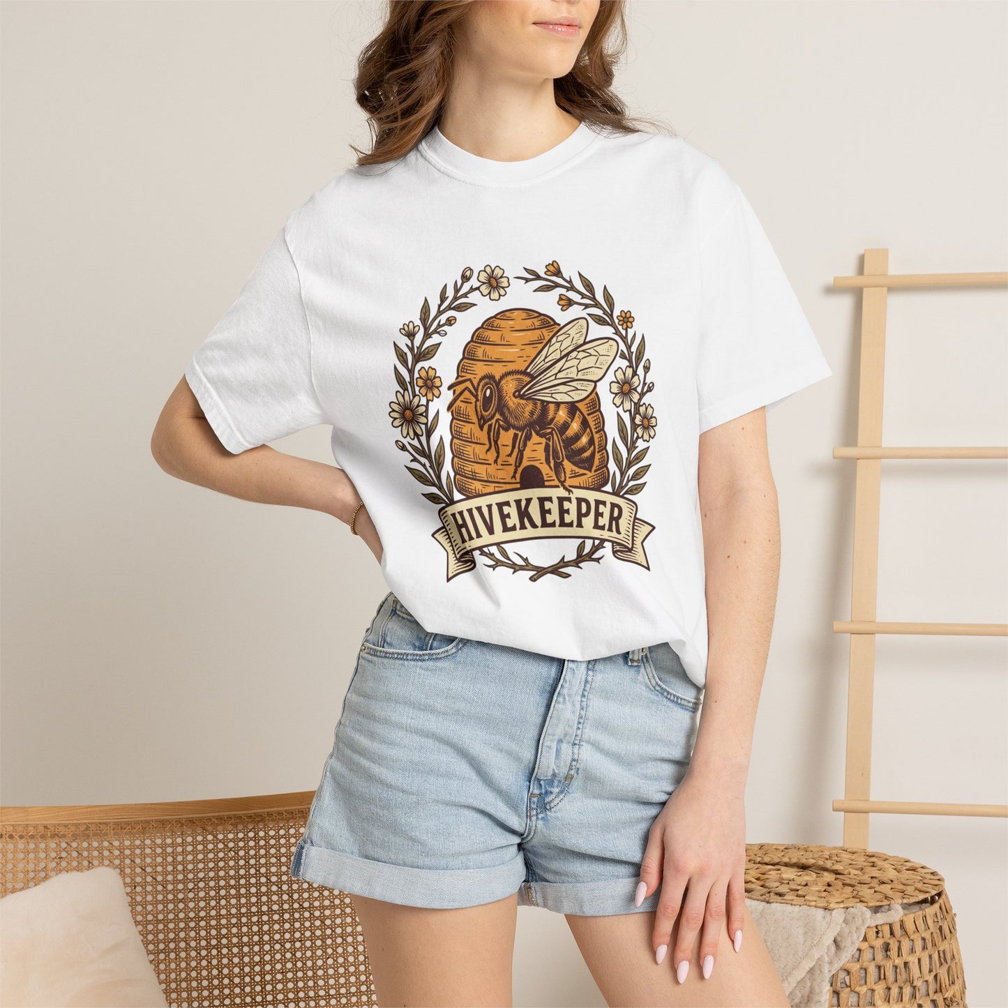 Beekeeper Graphic T-Shirt – 'Hivekeeper' Vintage Bee & Beehive Design