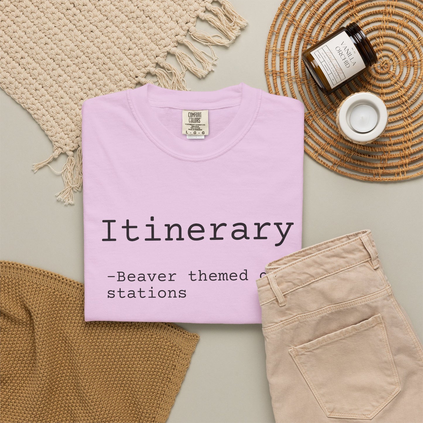 Itinerary Tee — Travel Humor T-Shirt with 'Beaver themed gas stations' List