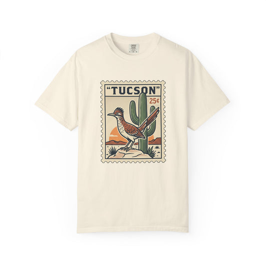 Tucson Roadrunner Stamp T-Shirt — Desert Cactus Vintage Travel Tee