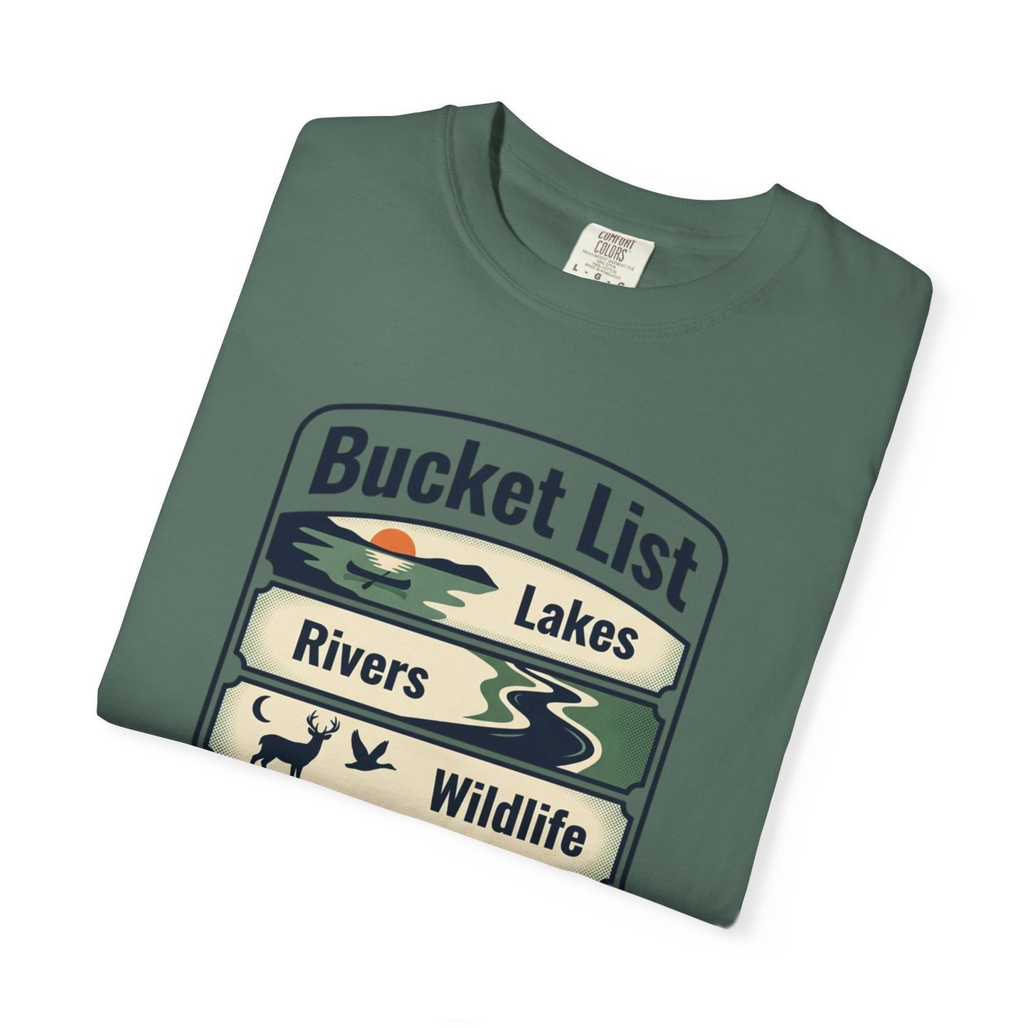 Bucket List Outdoors T‑Shirt — Lakes, Rivers, Wildlife, Trees, Festivals & Campsites