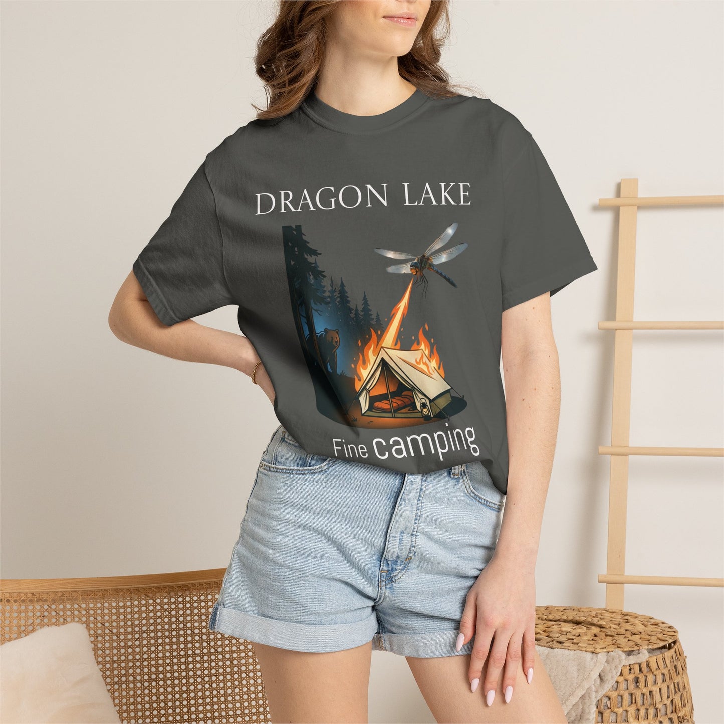 T-Shirt — 'Dragon Lake Fine Camping' Vintage Campfire Graphic Tee