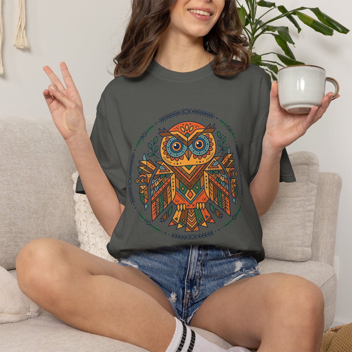 Boho Tribal Owl T-Shirt — Geometric Owl Graphic Tee